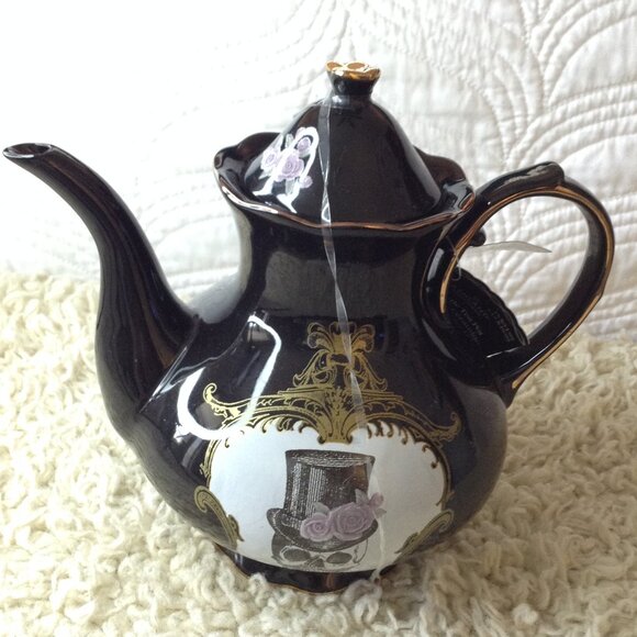 NWT Ashland Halloween Ceramic Teapot; Dead Regency; skeleton, flowers, Halloween - Picture 1 of 6